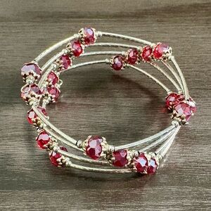Silver Faceted Red Bead Wrap Bracelet